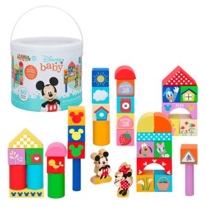 Conjunto de 40 blocos de madeira Disney Mickey e Minnie