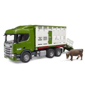 Camião Bruder de transporte de animais Scania com 1 vaca